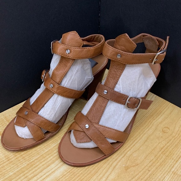 Dolce Vita Block Heel Platform Slide Sandals, women's Nude brown 8.5 Leather New - Picture 1 of 11